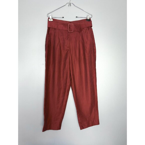 H&M Conscious Pants Womens 8 Belted Trousers High Rise Straight Leg Tencel Chic - Picture 2 of 14